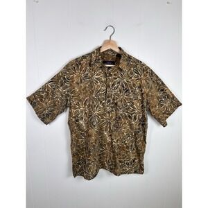 Pete Huntington Shirt Men's‎ Large Handcrafted Bali Pullover Khaki Hawaiian Leaf